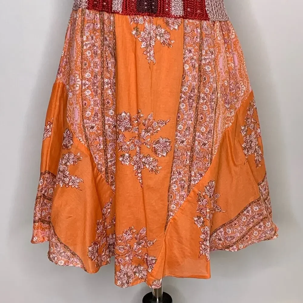 Free People Katie red orange crochet floral sleeveless dress size Small NWT